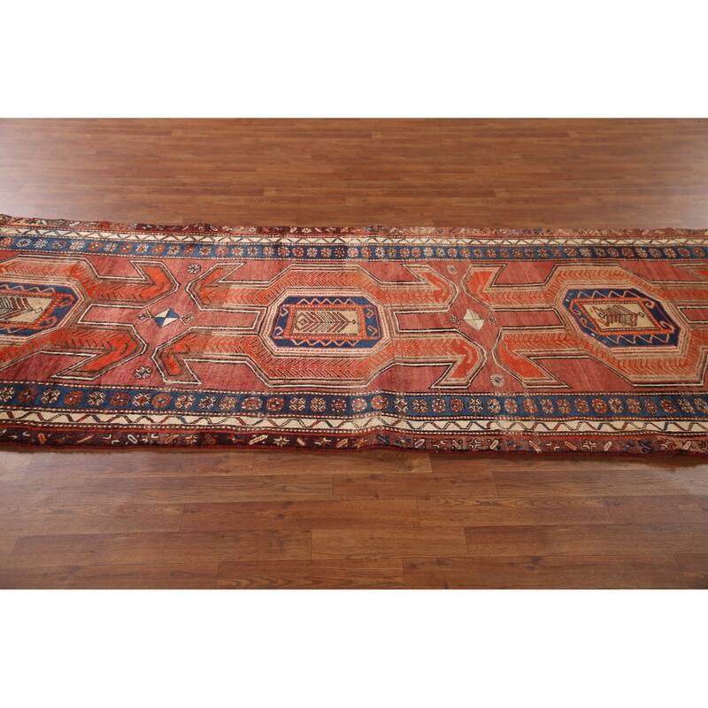 Vegetable Dye Orange Ardebil Persian Runner Rug Handmade Wool Carpet - 4'2"x 10'8"