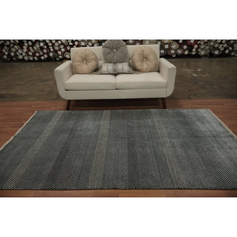 Hand Knotted Oriental 100% Wool Carpet Modern Geometric Greys & Charcoal Contemporary Area Rug - 8' 2'' X 4' 11''