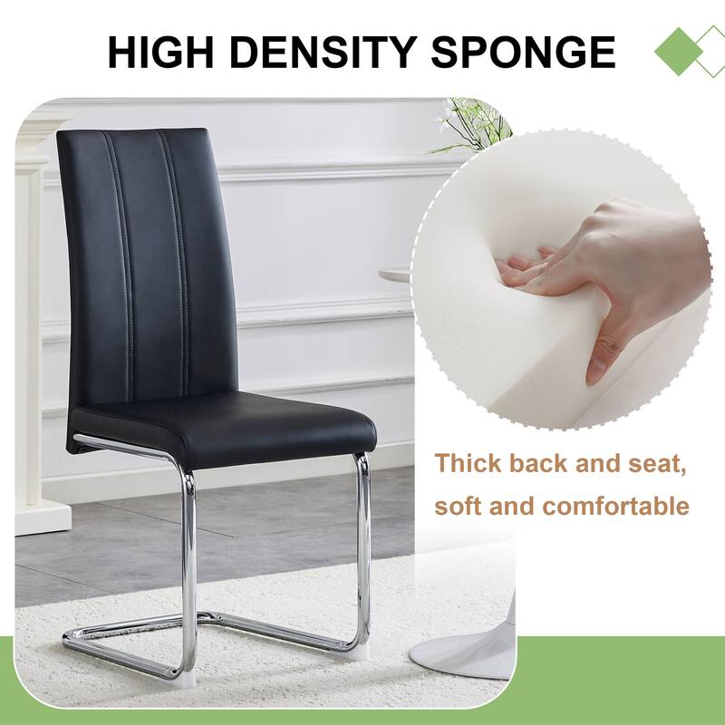 2-Pack PU Upholstered Dining Chairs - Modern High-Back Side Chairs with Sturdy Chrome-Plated Iron Tube Legs for Dining Room