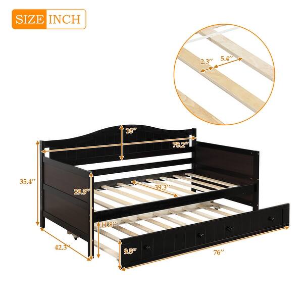 dimension image slide 2 of 3, Nestfair Twin Size Wooden Daybed with Trundle Bed