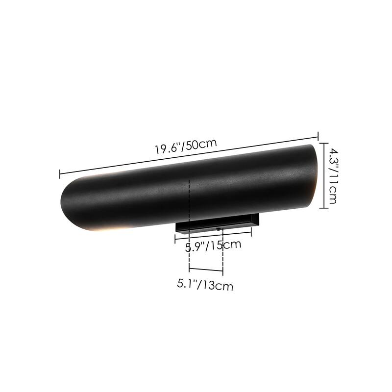 4.3" W 2-Light Modern Black Linear Cylinder Metal Integrated LED Outdoor Porch Lights - 4.33 in. W x 19.69 in. H x 5.12 in. D