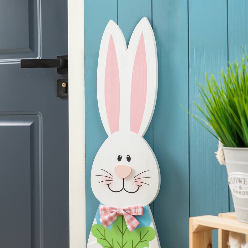 Glitzhome 42"H Easter Wooden Metal Carrot Bunny Porch Sign Spring Gifts