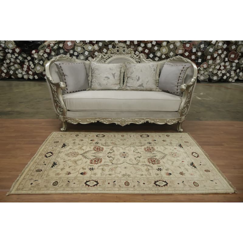 Hand Knotted Oriental 100% Wool Carpet Traditional All-Over Beige & Ivories Ziegler Area Rug - 6' 1'' X 4' 2''