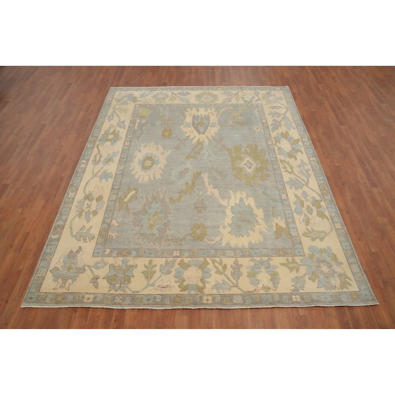 Hand Knotted Oriental 100% Wool Carpet Transitional All-Over Greys & Charcoal Oushak Area Rug - 9' 11'' X 8' 0''