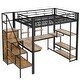 preview thumbnail 27 of 34, Full Size Metal Loft Bed with Storage Staircase, Small Wardrobe, and Desk