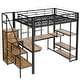 preview thumbnail 22 of 26, Metal Full Size Loft Bed with Small Wardrobe, Built-in Desk and Storage Staircase