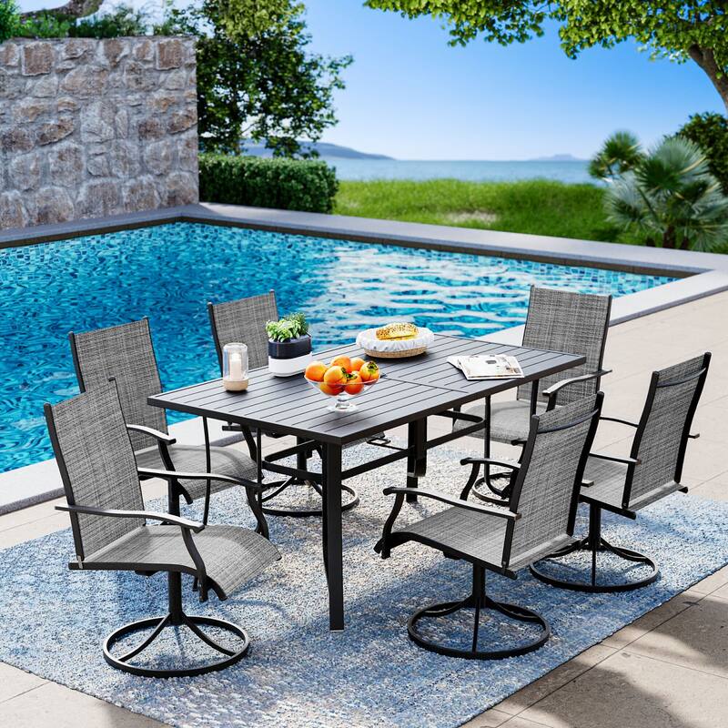5/7/9-Piece Outdoor Dining Set with 360°Swivel Rocking Chairs, Textilene Seats, Ultra-Comfort Patio Furniture w Umbrella Hole