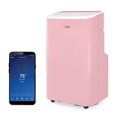 COMMERCIAL COOL Portable Air Conditioner, Dehumidifier & Fan, Portable AC 9,000 BTU Bedroom AC Unit with 2 Remote Controls Pink