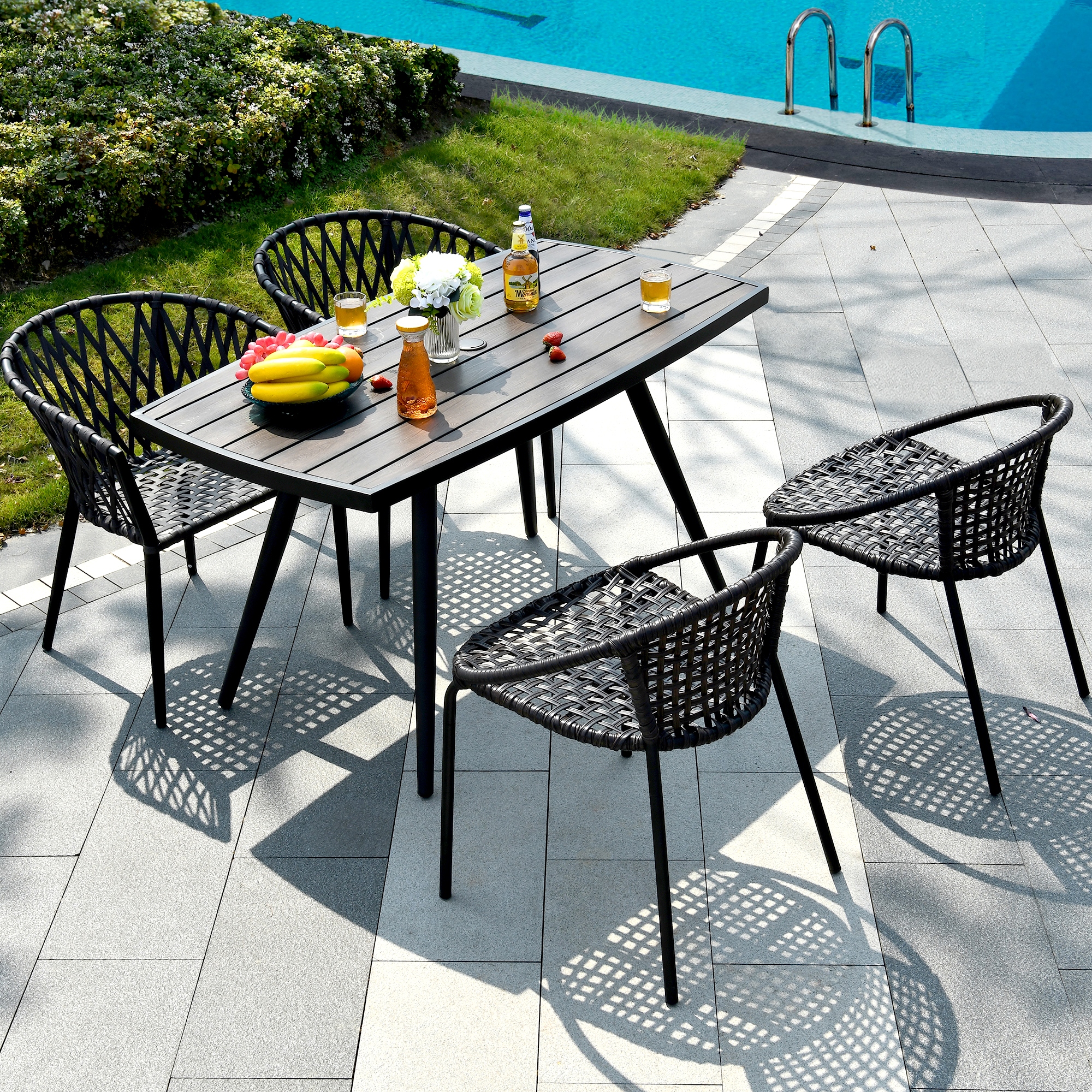 Faux wood patio dining table sales