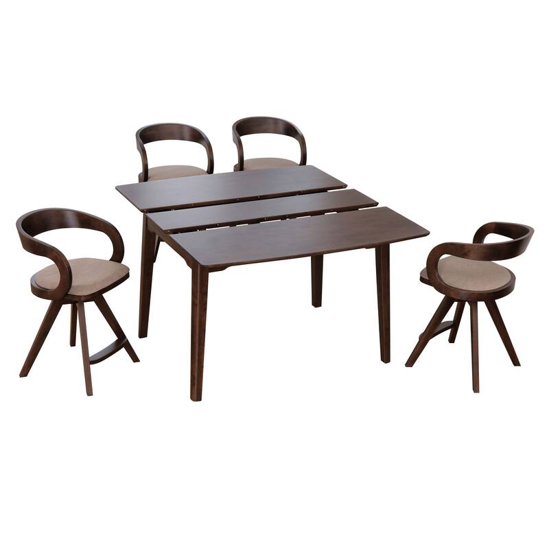 Furniture of America Abigail IX Mid-Century Modern 5-Piece Walnut 53-inch 1-Leaf Extendable Counter Height Dining Set
