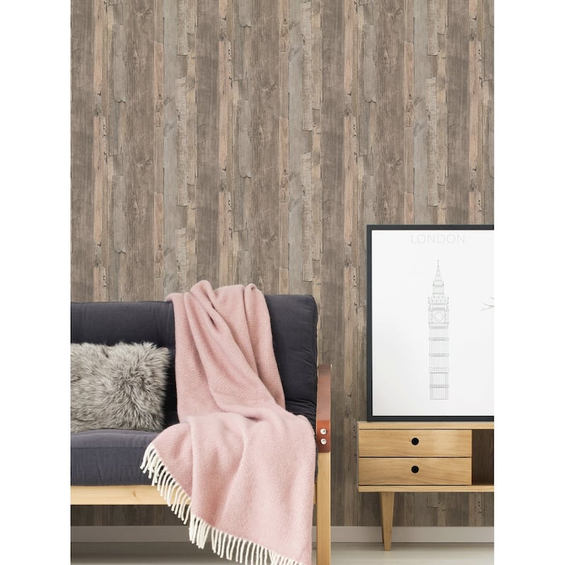 Galerie Wallcoverings Woods and Wicker Collection Drift Wood Effect Matte Finish Vinly on Non-woven Wallpaper Roll