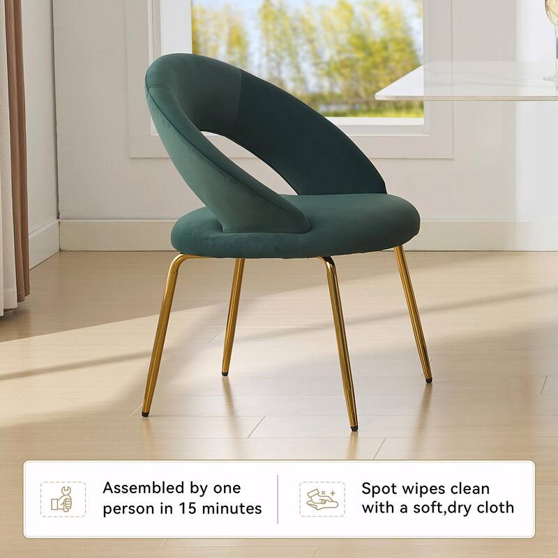 Set of 1 Velvet Dining Chair with Curved Backrest and Gold Metal Legs