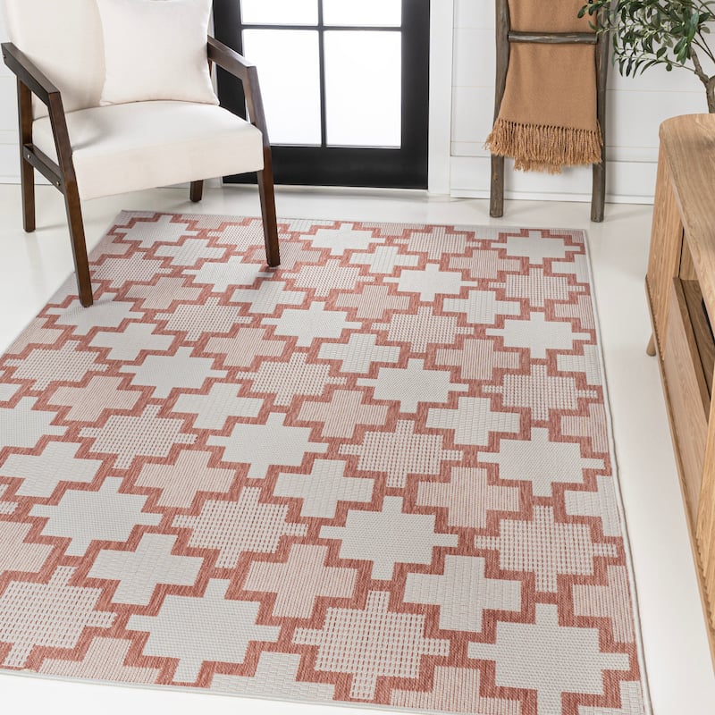 JONATHAN Y Lior Modern Geometric Tile Pattern Salmon/Cream Indoor/Outdoor Area Rug