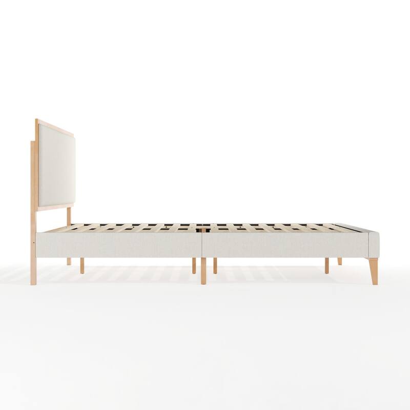 Martha Stewart Wooden Platform Bed with Upholstered Base and Triple Inset Headboard