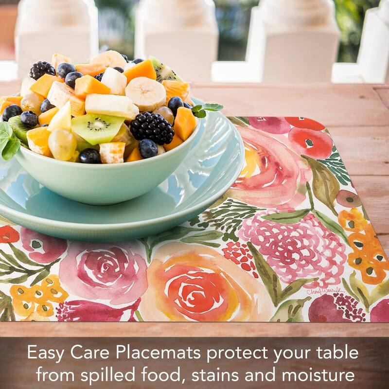 Wipe-Clean Reversible Decofoam Placemats, Full Bloom, Set of 4, Made in The USA