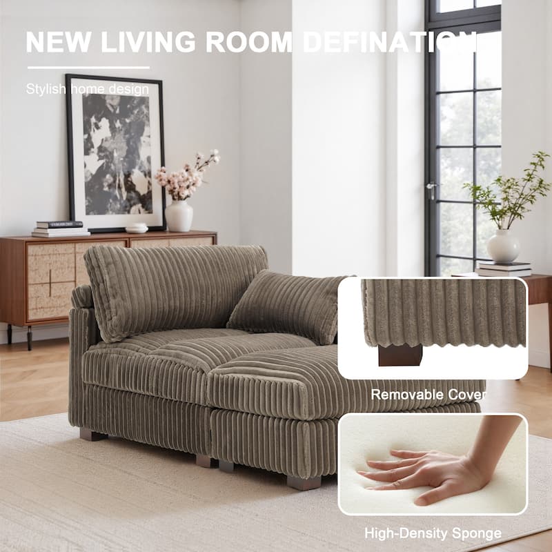 Modren Plush Upholstered Coner Chair and Ottoman Set