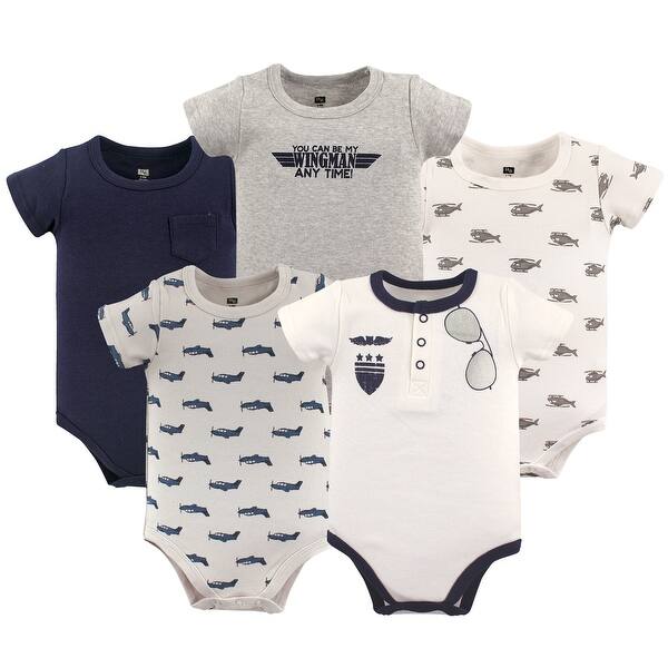 slide 1 of 1, Hudson Baby Infant Boy Cotton Bodysuits 5pk, Wingman 0-3 Months - Wingman