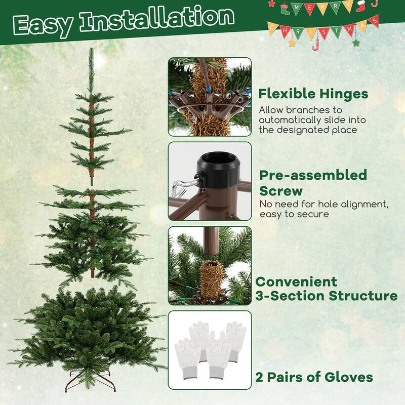 Gymax 7 FT Artificial Xmas Tree w/ 1303 PE PVC Branch Tips 500 Warm