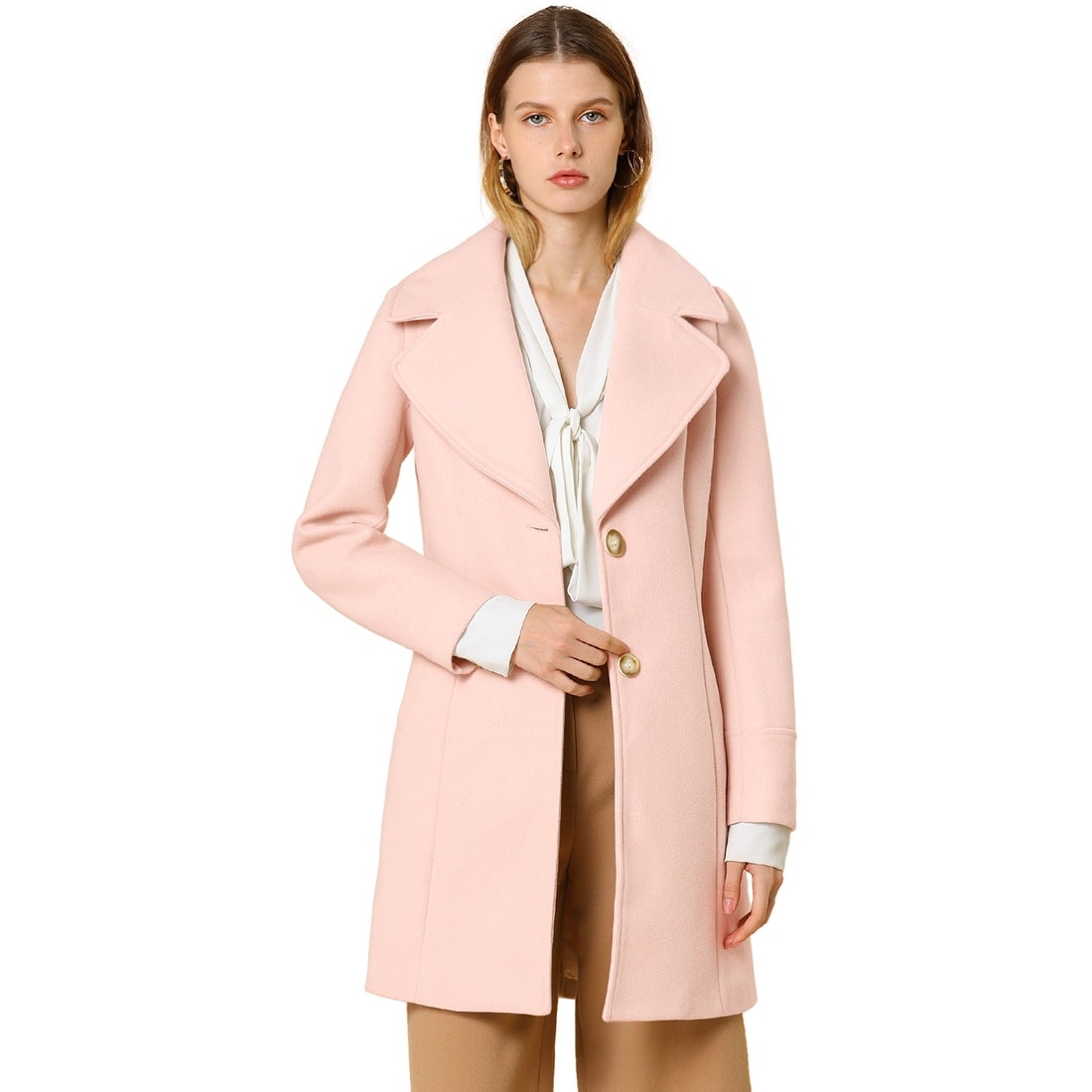 Pervobs Womens Winter Casual Coat Plain Single-Breasted Lapel Trench Coat Soft Warm Outwear Jacket Overcoat