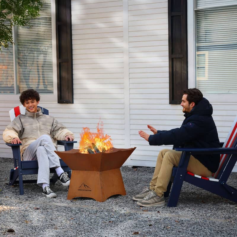 Aoodor 24" Rustic Corten Steel Fire Pit with 12" Stand, Rust Patina Finish, Detachable Wood-Burning Fire Bowl for Outdoors