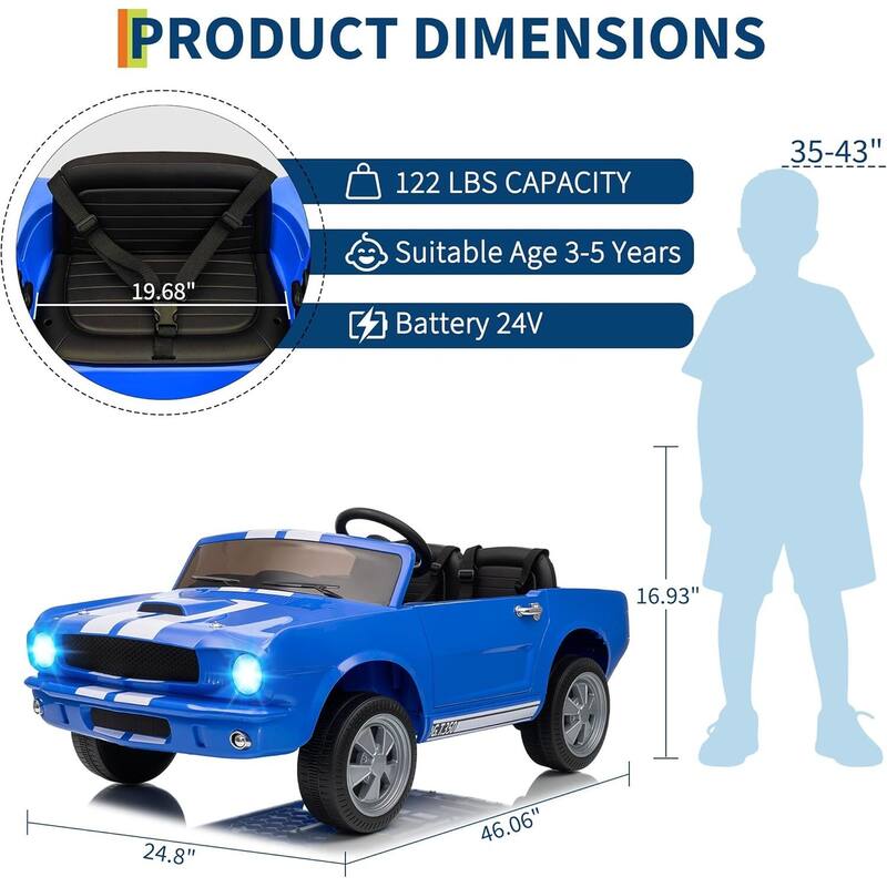 24V 2 Seater Ride on Licensed Shelby GT350 Ride on Toys for Kids Best Gift
