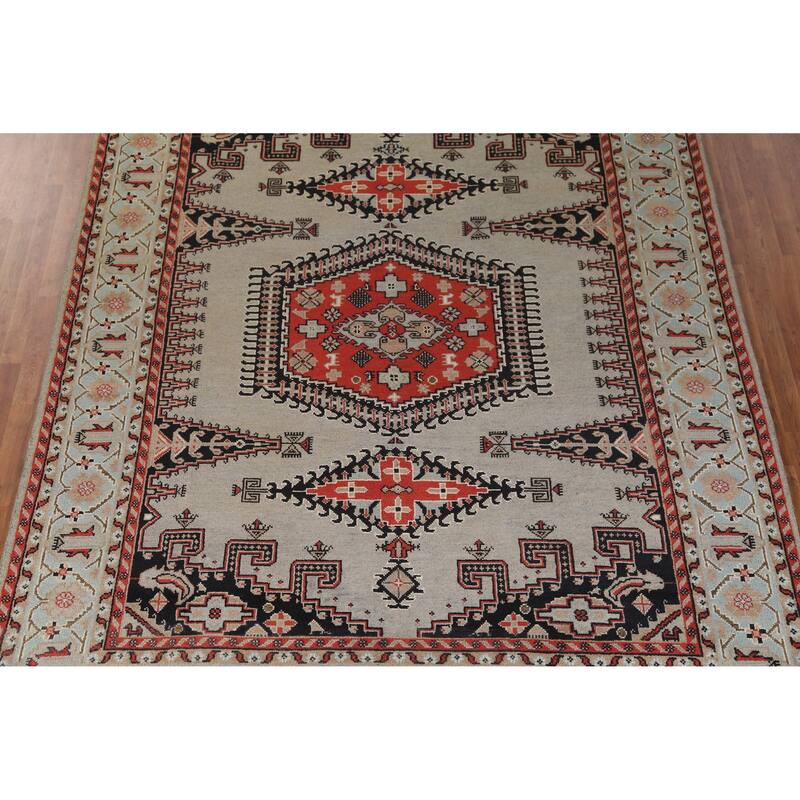 Hand Knotted Oriental 100% Wool Carpet Traditional Geometric Greys & Charcoal Viss Area Rug - 11' 10'' X 8' 10''