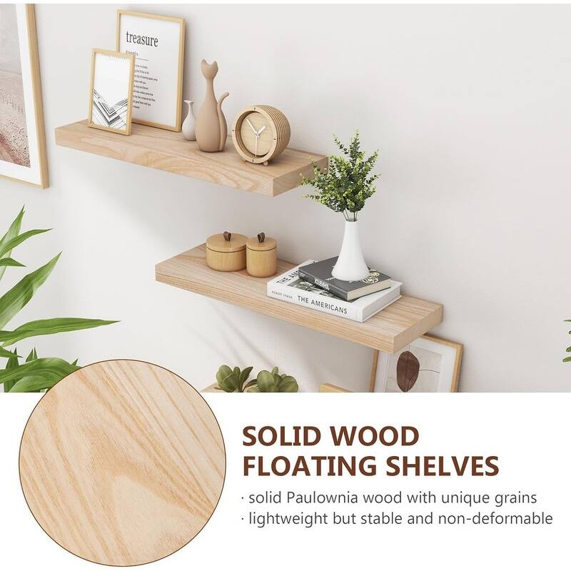 24 Inch Black Floating Shelves for Wall, Solid Wood Wall Shelves Set - 24 Inch