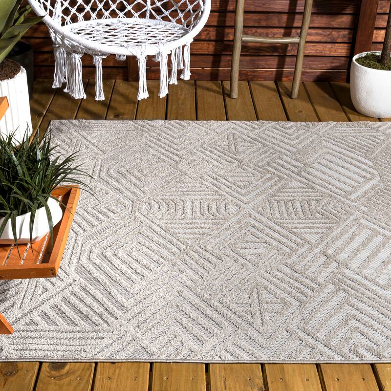 JONATHAN Y Aylan High-Low Pile Art Deco Geometric Indoor/Outdoor Area Rug