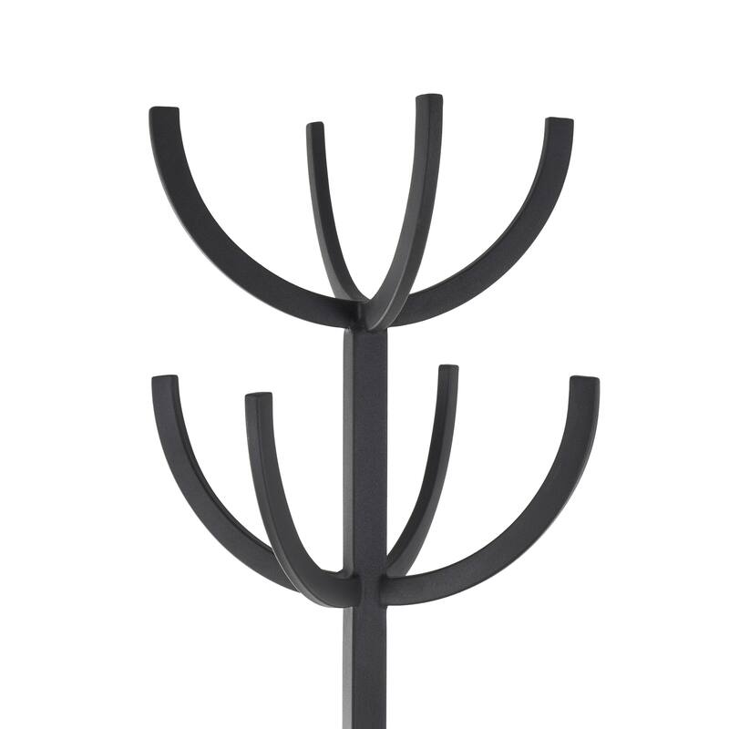 Metal 8 Hook Coat Rack with Ached Legs and Circular Center Storage - Black - Roche River Decor - 19"W x 19"L x 72"H