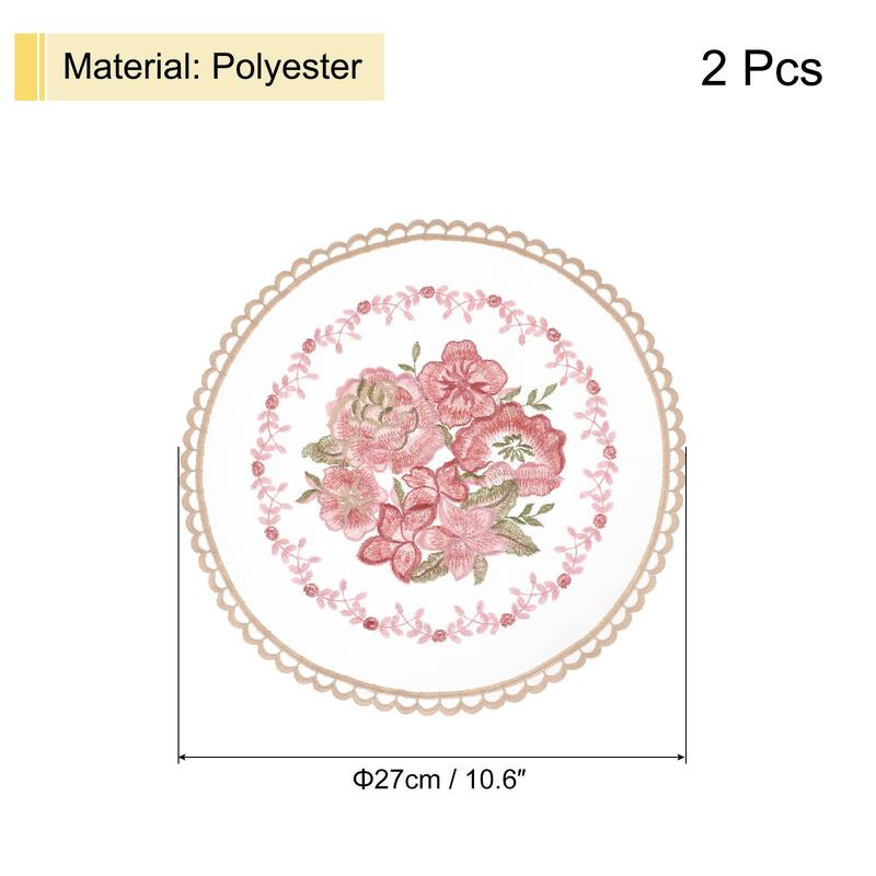 2 Pcs Retro Lace Placemats Crochet Cup Vase Table Mat - Khaki - 10.6x10.6-inch
