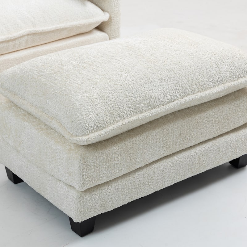 55" Oversized Single Sofa Chaise Lounge with Ottoman, Comfy Reading Chair Upholstered Sleeper Chair with Side Pockets