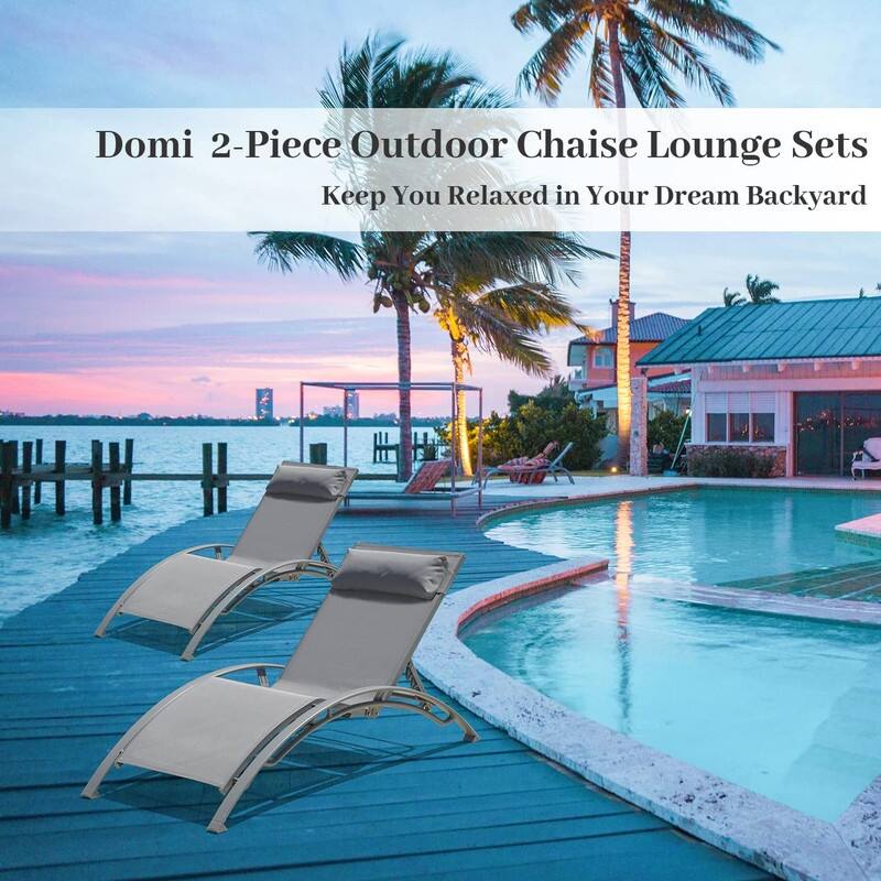 Domi Outdoor Living Aluminum Patio Chaise Lounge Set – Curved Design, Adjustable Positions, and Durable Construction - N/A