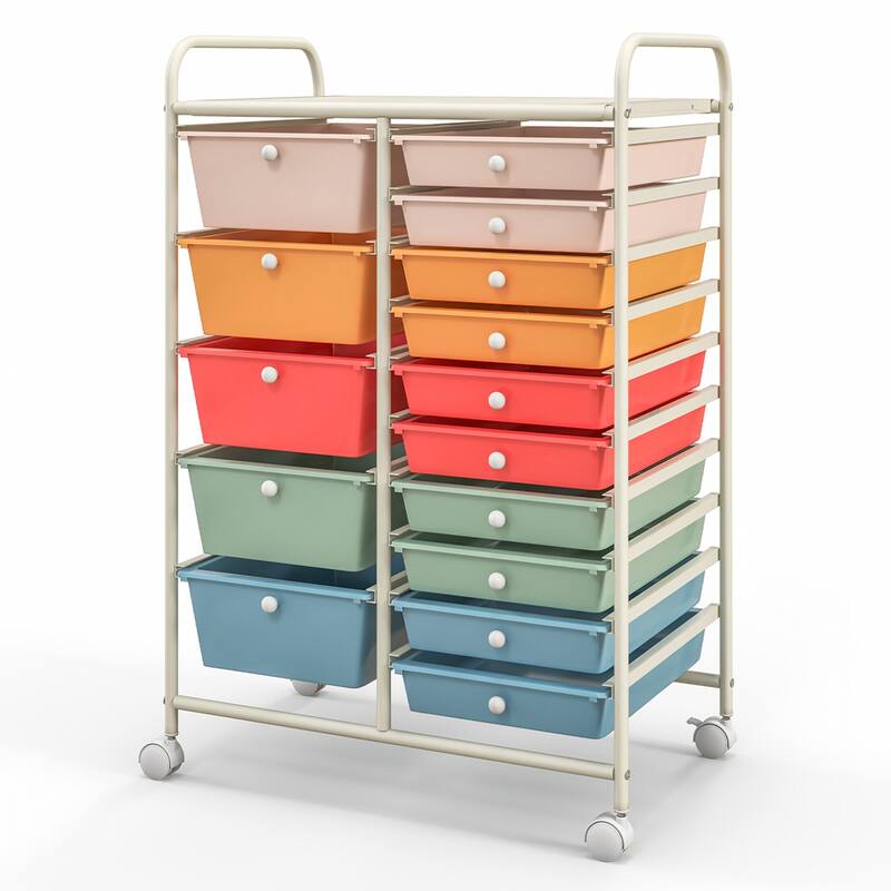 Costway 15 Drawer Rolling Storage Cart Tools Scrapbook Paper Office - See Details