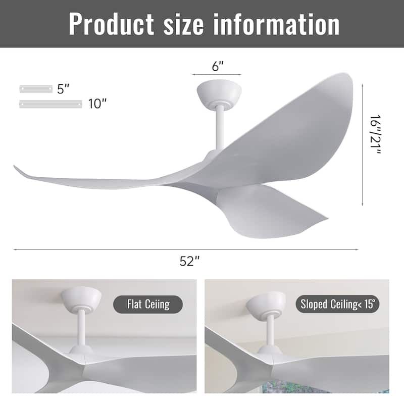Sofucor 52Inch Ceiling Fan without Light, 6 Wind Speeds with Remote Control for Living Room and Patio