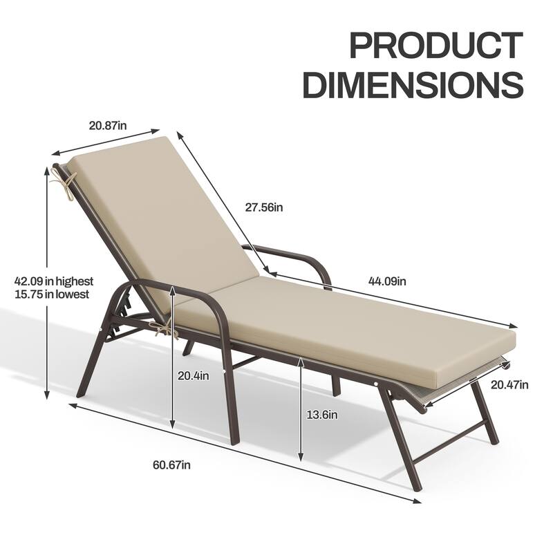 Pellebant Outdoor Adjustable Patio Chaise Lounge Chairs with Cushions
