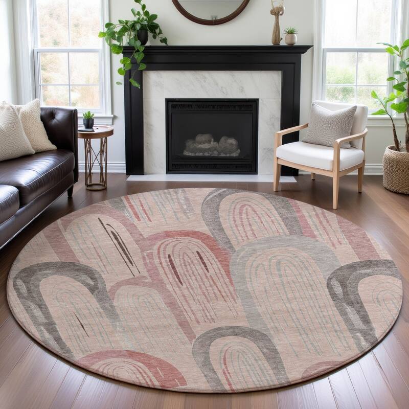Premium Washable Super Soft Contemporary Imprints Mayfield Rug - Salmon - 8' x 8'