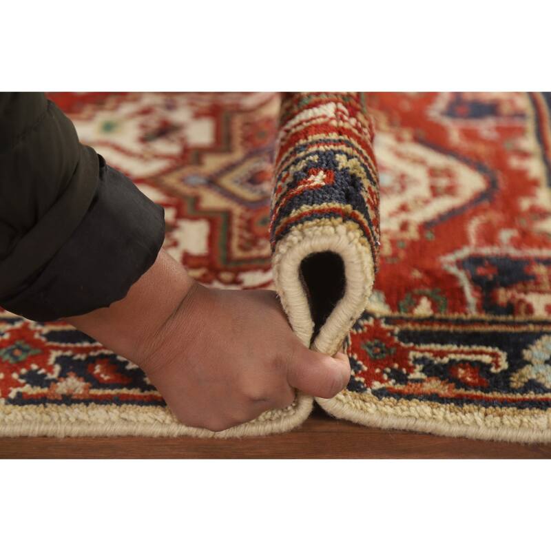 Hand Knotted Oriental 100% Wool Carpet Traditional Medallion Beige & Ivories Heriz (serapi) Area Rug - 3' 0'' X 2' 0''