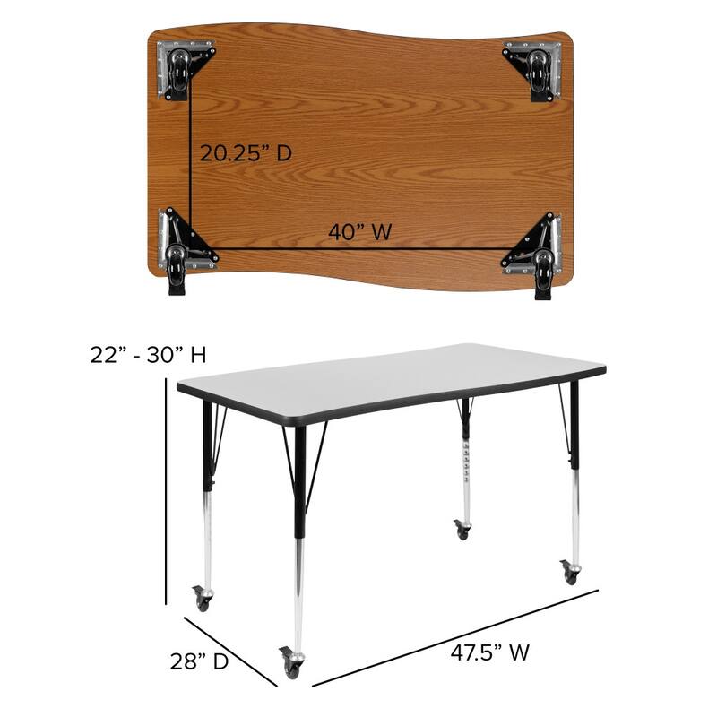 3 Mobile Piece 76" Oval Wave Flexible Grey Adjustable Activity Table Set
