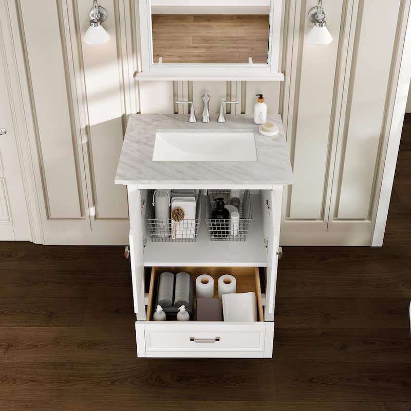 Eviva Britney 30" Bath Vanity with White Carrara Marble Top
