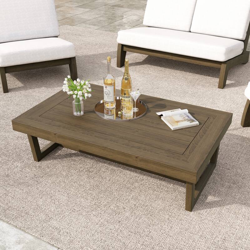 Outdoor Acacia Club Chair Set Loveseate with Weather-Resistant Cushions - Tea Table - Teak/Tea Table