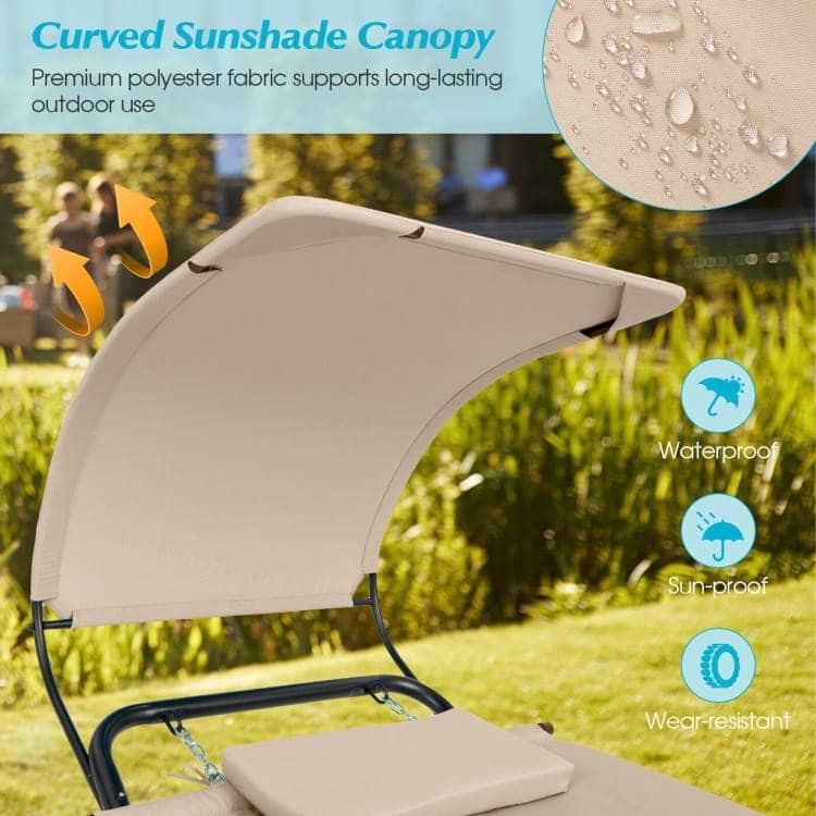Metal Canopy Hammock Chaise Lounge Chair with Pillow and Stand - 95.5" x 40.5" x 53"