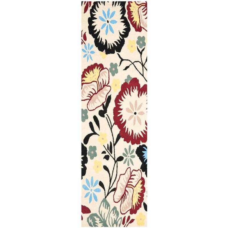 SAFAVIEH Handmade Soho Nereida Garden N.Z. Wool Rug - 2'6" x 8' Runner - Ivory/Multi