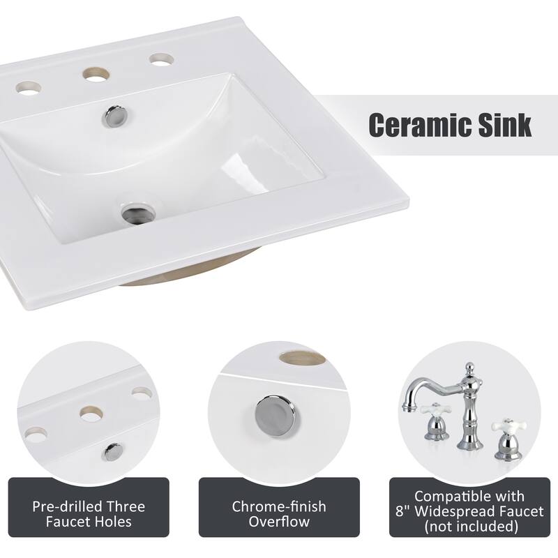 Modern 20-Inch Bathroom Vanity with Sink, Painted Finish, and Adjustable Foot Pads - 20in L Acacia Wood,Ceramic,Solid Wood+MDF