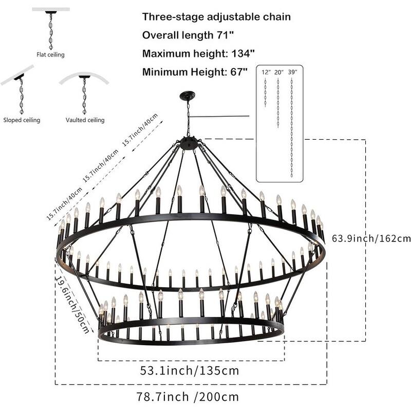 Large Modern Farmhouse Candle Chandeliers 2 Tier Black Wagon Wheel Chandeliers