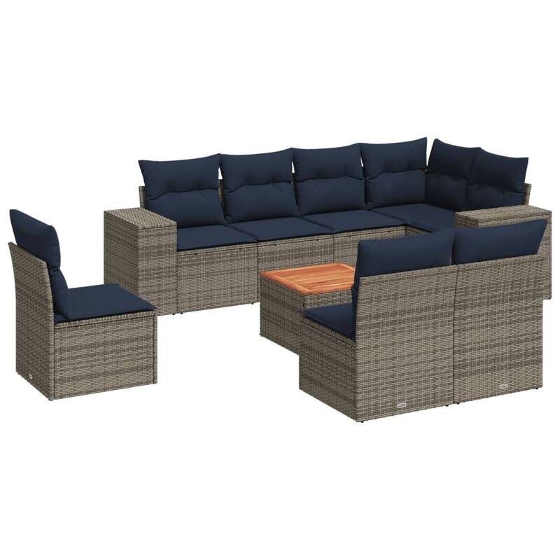 vidaXL Patio Sofa Set with Cushions Outdoor Furniture 9 Piece Poly Rattan - 24.4x 24.4x 27.2