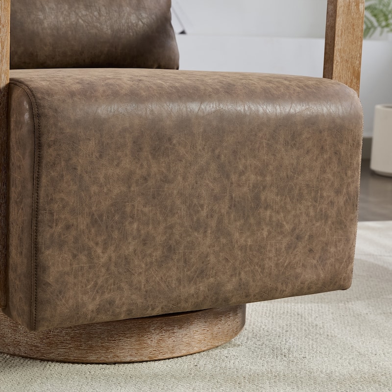 PU Leather Swivel Chair with Wood Armrests