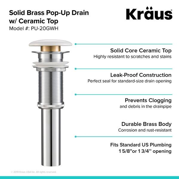 Kraus Pu 20 Pop Up No Overflow Drain With Porcelain Ceramic Top For Bathroom Sink Overstock 27551539