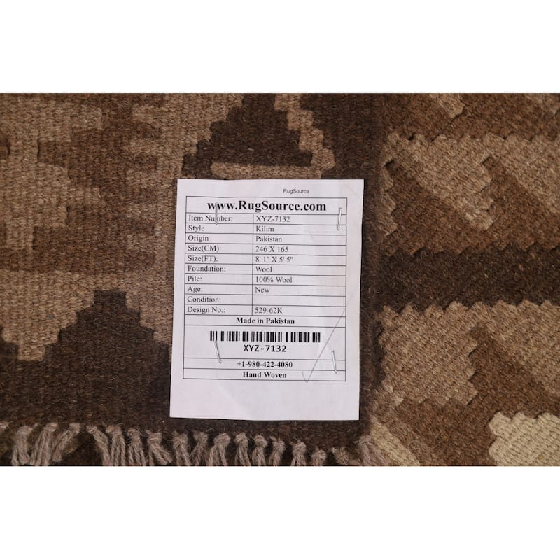 Reversible Kilim Geometric Area Rug Hand-woven Wool Carpet - 5'5" x 8'1"