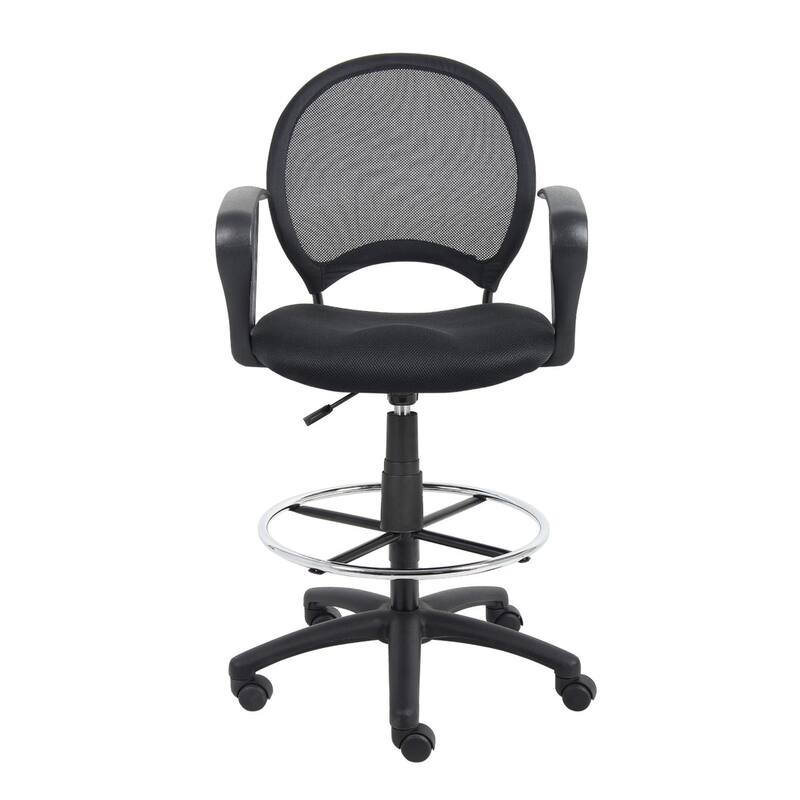 Rea Drafting Stool Chair, Loop Arms, Black Mesh, Chrome Footring