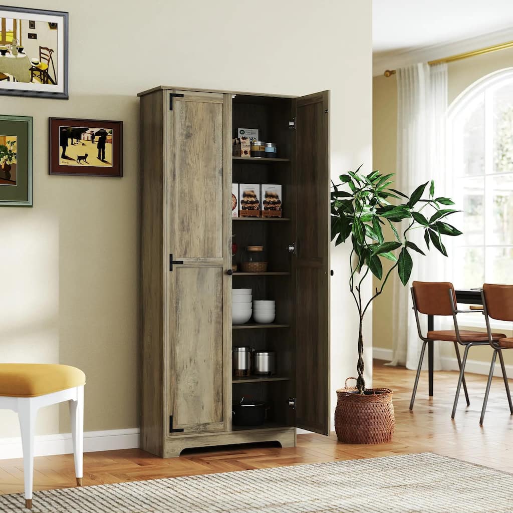 72" Farmhouse Pantry Cabinet, Freestanding Food Pantry Cabinet